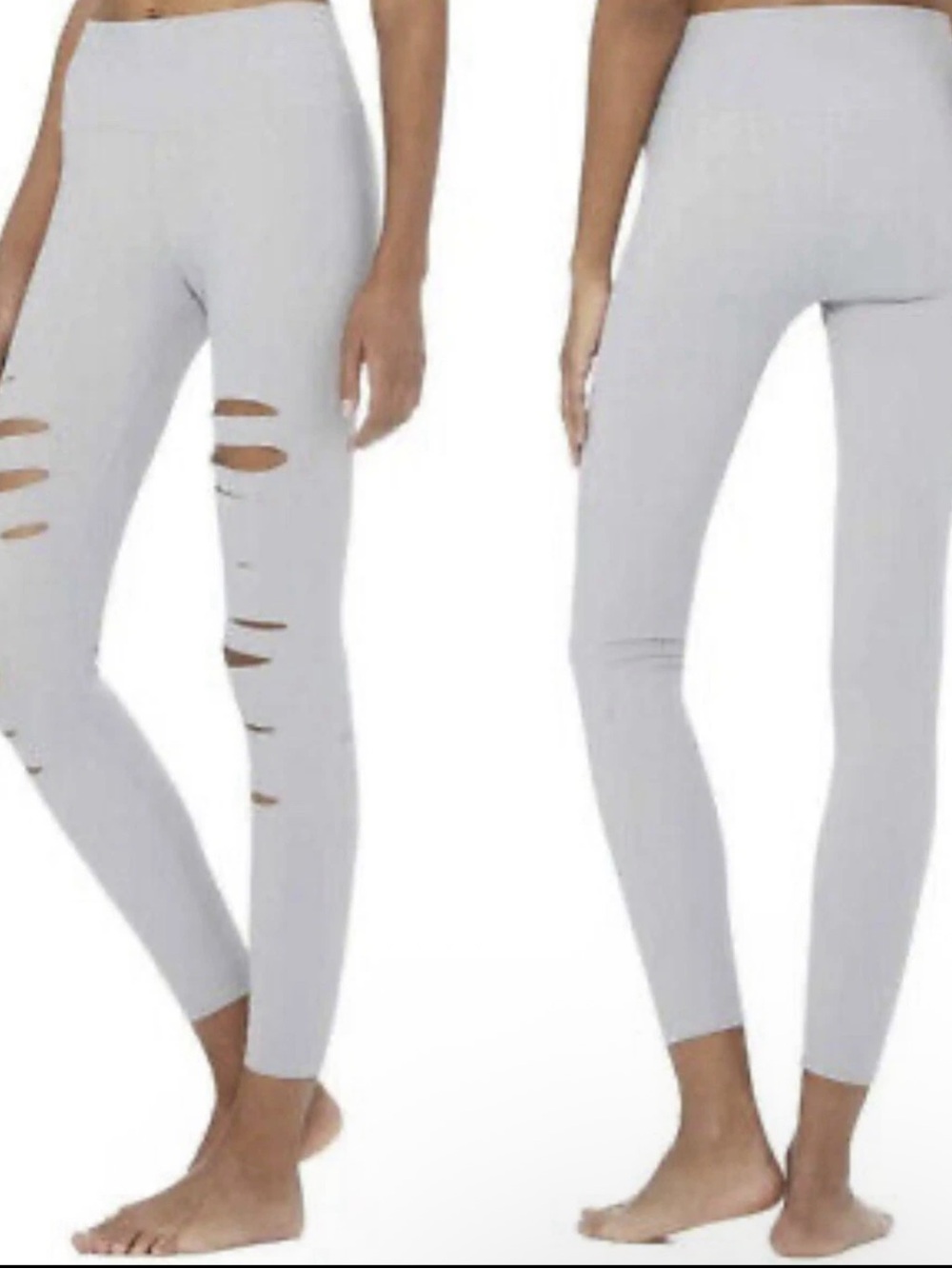 Alo Yoga Ripped Warrior hi-rise Leggings Women’s Size Large In Light Grey